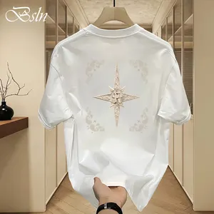 OEM puff printing t-shirts boys new design Embroidered t shirt custom logo unisex cotton couple Breathable tee shirt