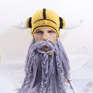 Chapeau drôle de Viking avec barbe et cornes, bonnet tricoté WJI09, masque de casque de guerrier barbare, bonnet chaud d'hiver pour hommes, fête, carnaval, cosplay - Product Image 5