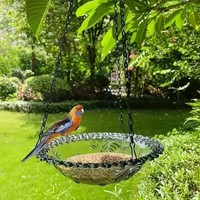 Mangeoire à oiseaux suspendue d'extérieur, double fonction : bain pour oiseaux et distributeur de graines, pour la décoration du jardin, disponible en simple ou double couche