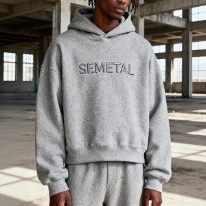 เสื้อฮู้ดดี้ทรงหลวมแบบดรอปโชว์เดอร์ ปักลายอย่างดี ผ้าคอตตอนคุณภาพสูง 400 กรัม ทรงบ็อกซี่ สำหรับผู้ชาย - Product Image 2