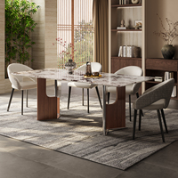 Ensemble de table et chaises de salle à manger carrées de style italien moderne et luxueux, table en pierre de cristal haut de gamme pour la maison et l'hôtel