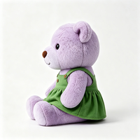 Ours en peluche violet kawaii, adorable poupée animale, robe verte sans manches, cadeau pour enfants, ours en peluche personnalisable