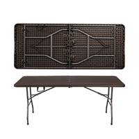 Tables pliantes en plastique rectangulaires de fête, robustes, 6 pieds, 180 cm, couleur noire, HDPE, pliables au centre, vente en gros