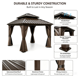 Gazebo Eléctrico <span class=keywords><strong>de</strong></span> Aluminio con Techo Doble, Pabellón <span class=keywords><strong>de</strong></span> Descanso para Exteriores con Cortinas, Refugio Resistente para Patio, Villa, Resort o Balcón - Product Image 2
