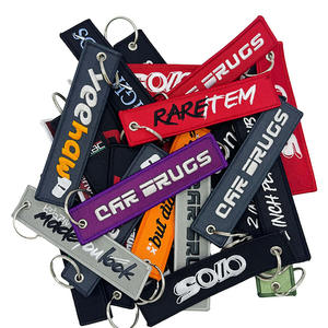 맞춤형 로고 자수 키링 제트 태그 키체인 친환경 폴리에스터 원단 브랜드 라벨 키체인 도매 - Product Image 5