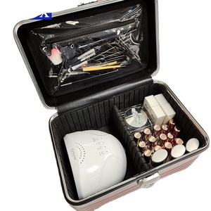 Boîte de rangement pour maquillage Qihui, 13 pouces, portable, professionnelle, avec fermeture à cadenas, pour usage domestique, motif rayé rose or - Product Image 1