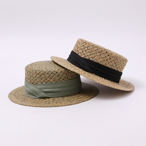 Chapeau de gondolier J455, chapeau de paille, <span class=keywords><strong>Venise</strong></span>, chauffe-chef pour conducteur de gondole, chapeau de soleil décontracté Fedora à calotte plate pour femme, idéal pour les voyages et les vacances - Product Image 5