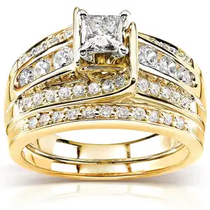 Manufacturer direct sale New Design KYRB051 CZ Ring 18k Gold Plated 3A Zircon Engagement Ring Sets for women