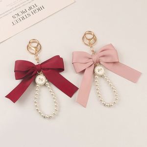 Fashion Pearl Silk Ribbon Bow <b>Keychain</b> Bag Accessories Keyring Women Girl Handbag Bag Charm Pendant <b>Keychain</b> - Product Image 3