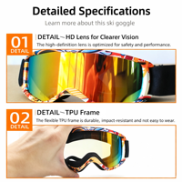 Lunettes de ski pour enfants personnalisées OEM, ergonomiques, imprimées de dessins animés, anti-buée UV400, double couche, lunettes de snowboard, lunettes de ski