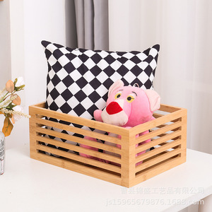 Cesta de almacenamiento de madera rectangular con parte superior abierta para refrigerios, frutas, condimentos, caja organizadora, capacidad de 10 kg, color madera - Product Image 2