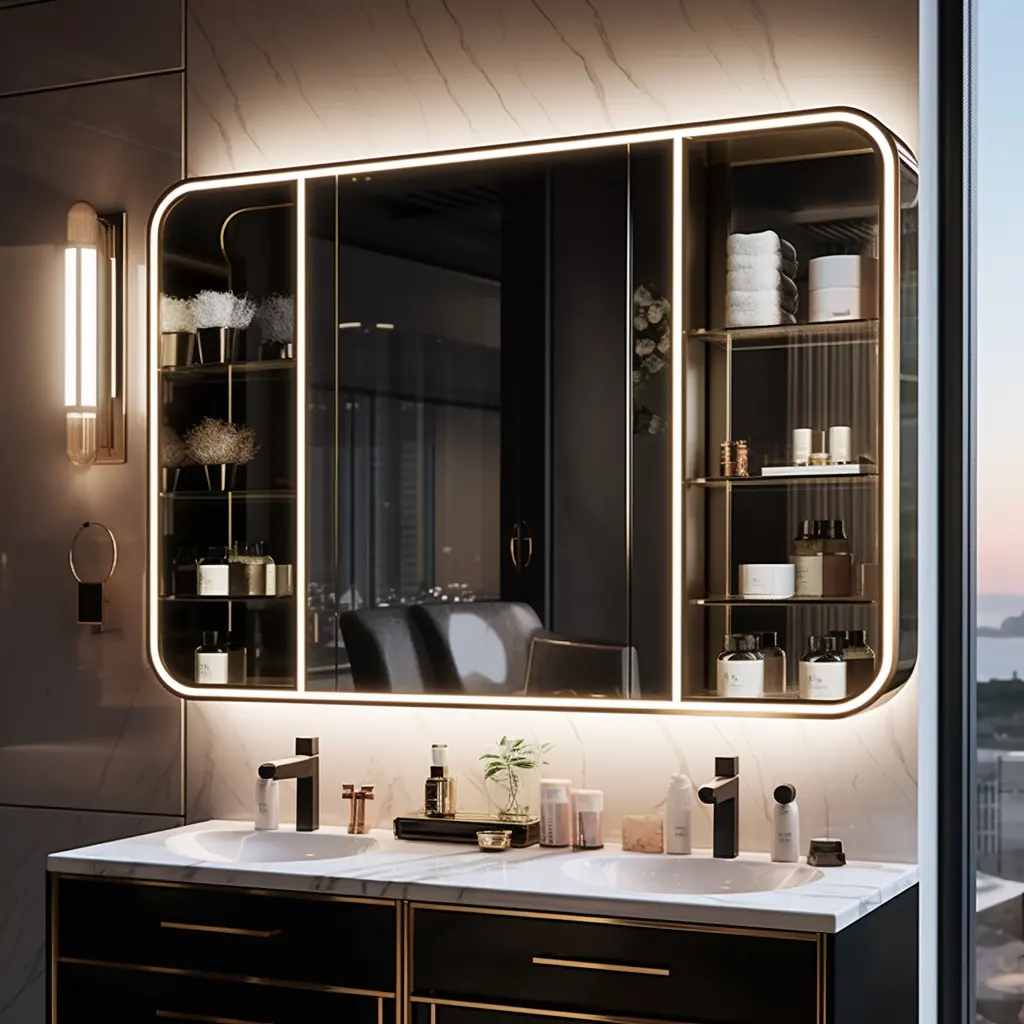 Modern Bathroom Mirror Cabinet Combination Bathroom Drawer Medicine Cabinet Makeup Brushes Cabinet With Led Mirror