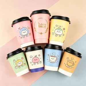 แก้วกาแฟกระดาษคราฟท์สองชั้นแบบย่อยสลายได้เองตามธรรมชาติ สำหรับกาแฟร้อนแบบนำกลับบ้าน เป็นมิตรต่อสิ่งแวดล้อม รีไซเคิลได้ ใช้แล้วทิ้ง - Product Image 1