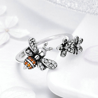 Bague en Zircon pour femme, anneau ajustable, en argent Sterling S925, ouvert, rétro, de luxe, avec fleur d'abeille, offre spéciale