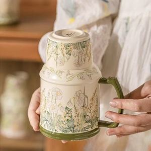 Japanese Retro Nordic Simple Ceramic Mug with Lid 780ml Capacity Sustainable Office Coffee Tea Home Gift Souvenir - Product Image 1