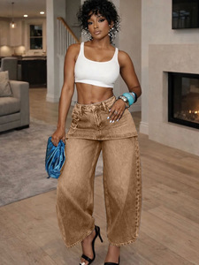 Ropa de <span class=keywords><strong>mujer</strong></span> transfronteriza: Jeans retro americanos de pierna ancha, pantalones de cintura alta para <span class=keywords><strong>mujer</strong></span> que estilizan y disimulan la figura. - Product Image 5