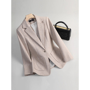 Women's Coffee-colored Long Sleeve Blazer Jacket <b>Wool</b> Blend Anti-Wrinkle Leisure Wear Autumn Winter Style - Product Image 5