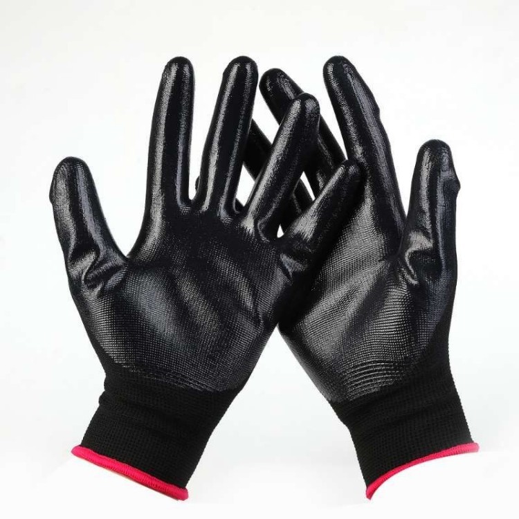 Seamless Black Polyester Nitrile Coated Safety Working Industrial Labor Protective Work Hand Cloth Garden Gloves