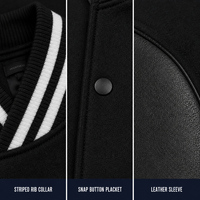 Blouson universitaire homme en cuir avec manches en cuir, fermeture à boutons-pression, bordure rayée, col côtelé, poches obliques, hiver, production OEM