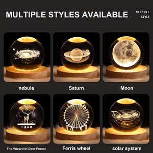 3D không gian theo chủ đề giấc mơ nghệ thuật năng lượng mặt trời hệ thống Saturn thiên hà pha lê thủy tinh bóng USB điện Sphere đêm phát sáng hành tinh bảng đèn ánh sáng - Product Image 5