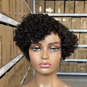 Nouveautés Perruques Courtes Bob Pixie Bouclées à <span class=keywords><strong>Frange</strong></span> pour Femmes Noires, Qualité 12A, Fabrication Mécanique - Product Image 1