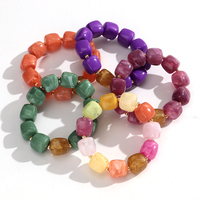 Nouveaux Bracelets Élastiques d'Été Colorés Effet Marbre CCB Or Perles Carrées Mélangées Géométriques Faits Main pour Femme