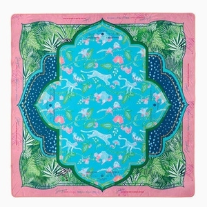 Hydrangea Floral Print Emerald Green Leaf Baby Blue Flower Sky Blue Red Stripe Border Mahjong Table <b>Pad</b> Non slip <b>Game</b> Mat - Product Image 4