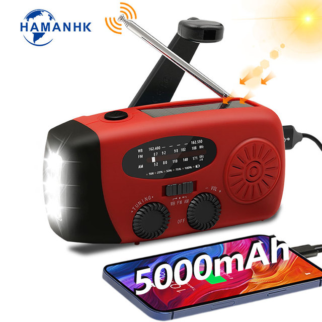 Outdoor Portable Emergency Solar Hand Crank Fm Radio 5000mAh Solar Bank Power Emergency Weather Crank Radio