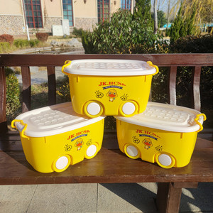 Caja de Almacenamiento de Plástico con Ruedas y Tapa, Rectangular, Amarilla, para Juguetes, con Diseño de Patito Amarillo - Product Image 2