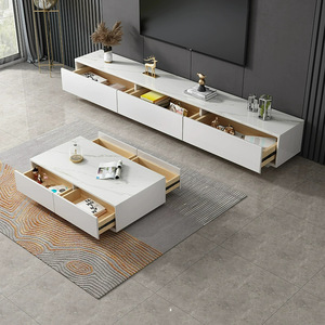 Conjunto de Muebles de Sala de Estar Modernos de Lujo con Mesa de Centro y Mueble para TV de Piedra Sinterizada en Blanco Puro y Gris - Product Image 1