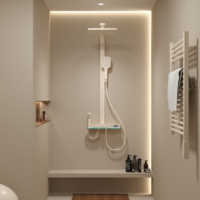 Robinet de douche thermostatique DG à LED, mural, en laiton chromé poli, avec douchette pluie et douchette à main, ensemble de douche de luxe pour villa