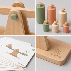 Maßgefertigte Montessori Holz-Balancierwaage, Kinder-Gewichtvergleich-Balancierspiel mit Herausforderungskarten für Frühes Logik- und Mathematik-Lernen - Product Image 2