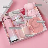 Coffret Cadeau Rose Promotionnel en Métal/Papier : Bouteille Isotherme/Mug à Thé/Café et Humidificateur pour Anniversaire de Femme - Ensemble Cadeau en Soie Économique