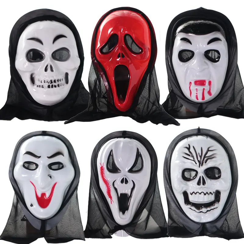 Party supplies plastic raw materials party white masks face halloween PVC masquerade full face scream ghost mask