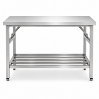 Table de travail en acier inoxydable de qualité sanitaire à double couche avec pieds carrés, de qualité industrielle 201, directement de l'usine, pour cuisine commerciale