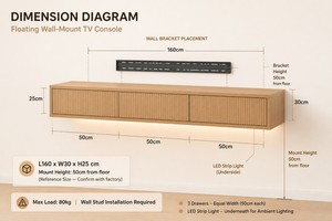Console murale flottante personnalisée pour téléviseur, en chêne <span class=keywords><strong>clair</strong></span>, avec porte cannelée et éclairage LED sous l'armoire, fabricant OEM de meubles Japandi - Product Image 4