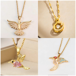 Collar de Moda para Mujer con Colgante de Pájaro de Latón y Circonita, Cadena de Eslabones Chapada en Oro de 18K, Accesorios Modernos - Product Image 3