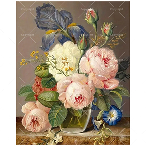 Kit de pintura de paisaje ecológico por números para adultos-DIY peonías Iris 16x20 pulgadas regalos de arte botánico sin marco en lienzo - Product Image 1