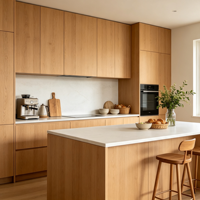 Armoires de cuisine en contreplaqué sur mesure HNSJ, style moderne et luxueux - Écologiques, OEM/ODM disponibles, personnalisation complète de la maison