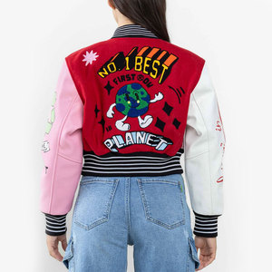 High Quality Printed Front Women's Varsity <b>Jacket</b> Long Sleeve Canvas Fabric Breathable Quick Dry <b>Lightweight</b> Winter Stand Collar - Product Image 2