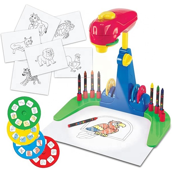 NZMAN Drawing Projector Preschool Tracing Projector Kit 32 Animal Drawings on 4 Sturdy Discs, 8 Crayons & 1 Pad of Drawing Paper