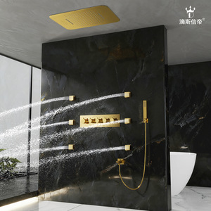 Système de douche thermostatique multifonctionnel de luxe, robinet en acier inoxydable pour la maison, tête de douche en cuivre pour appartements - Product Image 1