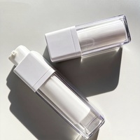 Flacon pompe sans air en acrylique premium 15 ml 30 ml carré rond, flacon de sérum de luxe blanc, petit récipient cosmétique personnalisé de luxe