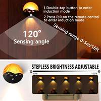 Applique murale rechargeable effet coucher de soleil, lampe murale à batterie avec détecteur de mouvement PIR, changement de couleur RGBW, chargement USB-C, décorative pour chambre à coucher