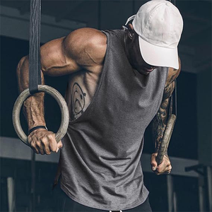 Customized <strong>Men</strong> Workout Tank Top Gym Bodybuilding <strong>Sleeveless</strong> Muscle Large Arm Holes Woven Quick Dry Spandex/Cotton Prevent <strong>Tshirt</strong> - Product Image 2