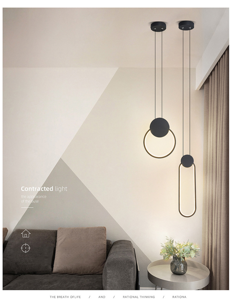 LED Pendant Light Nordic Modern Metal Simple Geometry Decoration For Living Room Bedroom Home Hanging Lamp Lighting