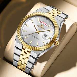 Reloj de Cuarzo Clásico de Lujo para Hombre, Caja de Aleación de Alta Calidad, Esfera de Cristal de Acero Inoxidable, Resistente al Agua, Brazalete Dorado - Product Image 2