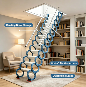 Scala per Soffitta <span class=keywords><strong>in</strong></span> Acciaio al Carbonio Resistente, Montata a Soffitto, Telescopica, Robusta e Salvaspazio, Scala Pieghevole per Soffitta Domestica - Product Image 2