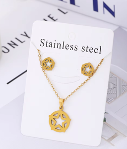 مجموعة مجوهرات من التيتانيوم الصلب للتصدير عبر الحدود الأمريكية البسيطة ، أقراط قلادة من الفولاذ المقاوم للصدأ تتميز بندفة الثلج - Product Image 6