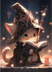 Songwoo Lindo Gato <span class=keywords><strong>Mago</strong></span> con Diamantes de Imitación Redondos, Kit de Pintura de Diamantes de Gato Encantador para Principiantes - Product Image 2